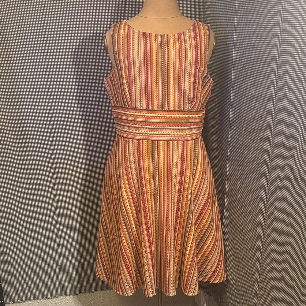 Gabby Skye Yellow/Peach Striped Dress 8 Bloomcore Dopamine Boho Rainbowcore Twee